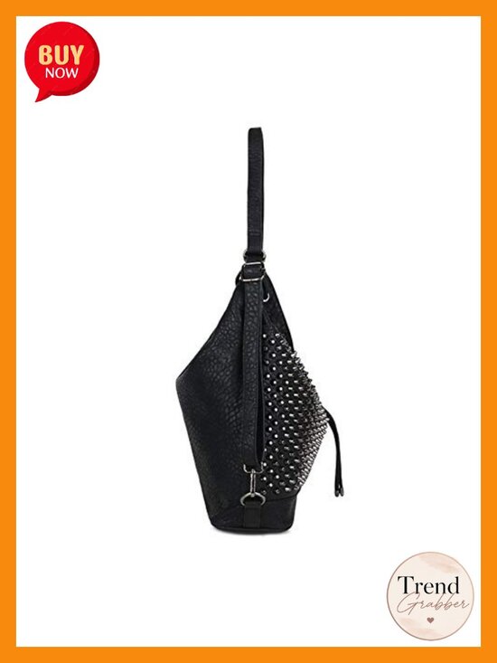 Oversized Studded Vegan Leather Bucket Backpack 3-Way Convertible Shoulder main image 2